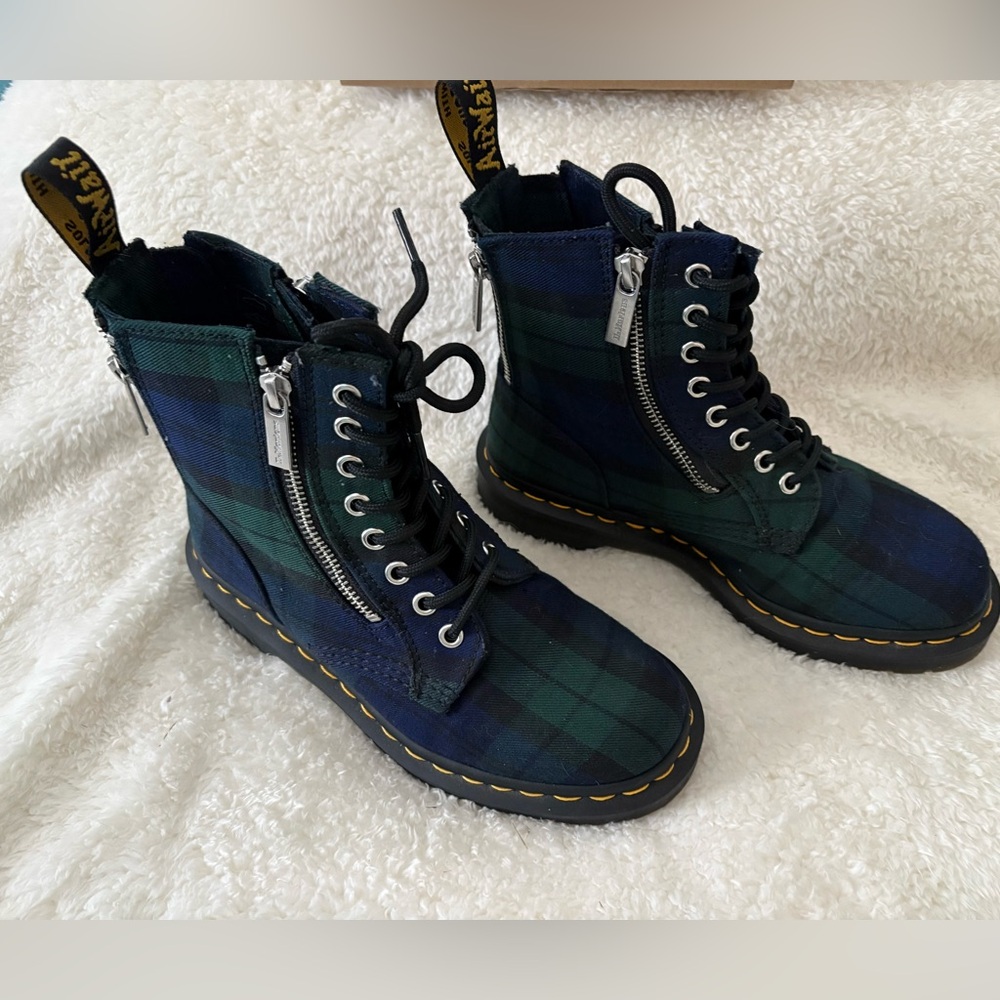Dr. Martens Blue and Green Plaid Boots - Picture 2 of 6